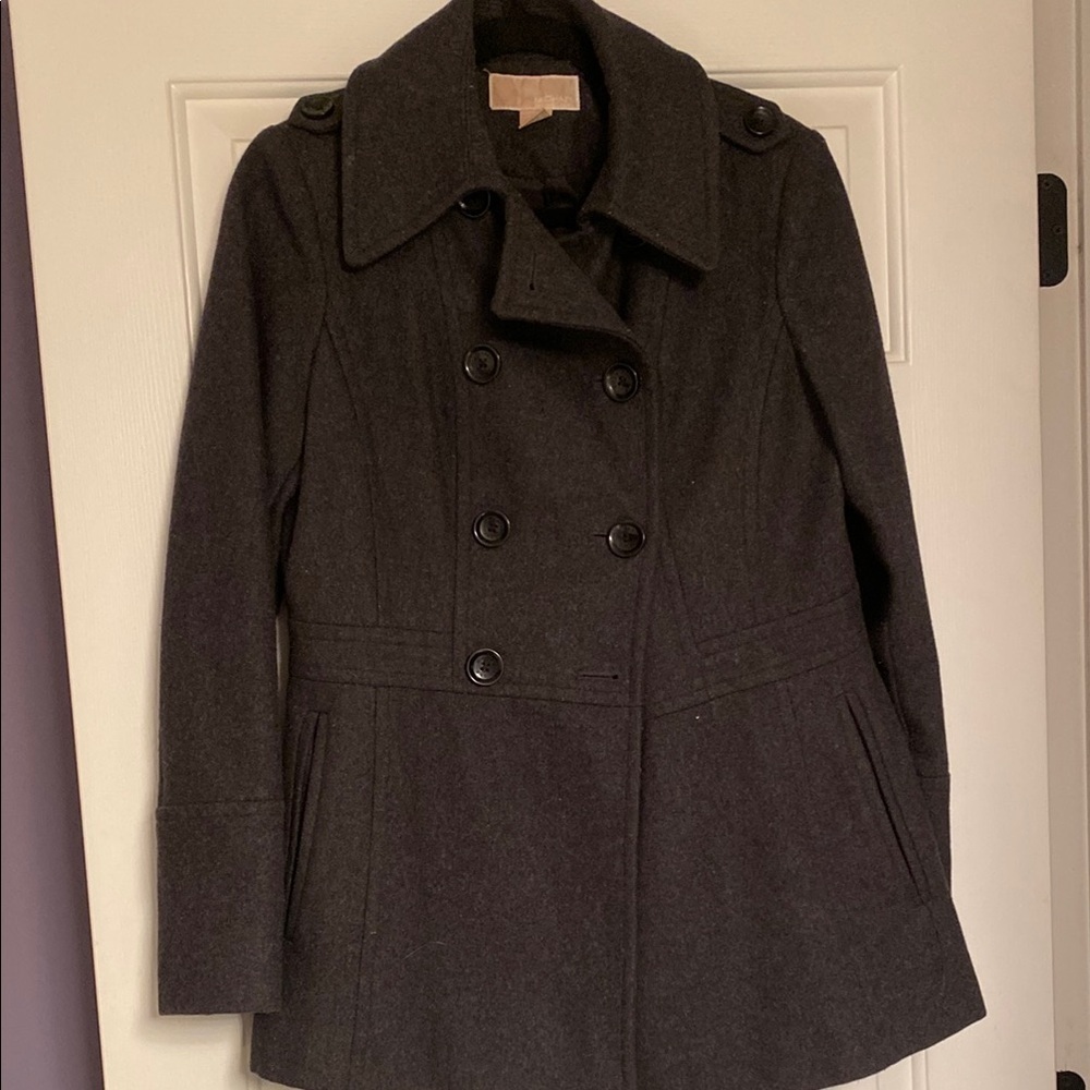 MICHAEL Michael Kors Gray Peacoat Double-Breasted Wool